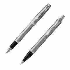 Набор PARKER &laquo;IM Stainless Steel CT&raquo;: шариковая ручка синяя и перьевая ручка синяя, 2183058