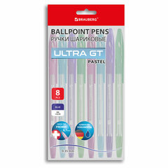 Ручки шариковые с грипом BRAUBERG &laquo;ULTRA GT PASTEL&raquo;, НАБОР 8 ШТУК, СИНИЕ, узел 0,7 мм, линия 0,35 мм, 144532