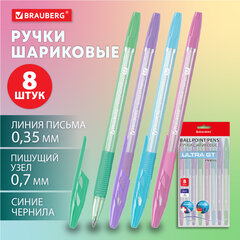 Ручки шариковые с грипом BRAUBERG &laquo;ULTRA GT PASTEL&raquo;, НАБОР 8 ШТУК, СИНИЕ, узел 0,7 мм, линия 0,35 мм, 144532