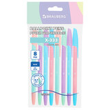 Ручки шариковые BRAUBERG "X-333 PASTEL MIX", НАБОР 8 ШТУК, СИНИЕ, узел 0,7 мм, линия письма 0,35 мм, 144535