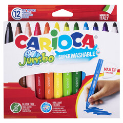 Фломастеры утолщенные CARIOCA &laquo;Jumbo&raquo;, 12 цветов, суперсмываемые, вентилируемый колпачок, картонная упаковка, 40569