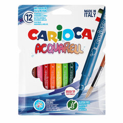 Фломастеры акварельные CARIOCA (Италия) &laquo;Aquarell&raquo;, 12 цветов, наконечник-кисть, смываемые, картонный конверт, 42747