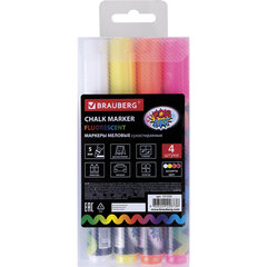 Маркеры меловые &laquo;POP-ART&raquo;, НАБОР 4 ЦВЕТА, 5 мм, стираемые, для гладких поверхностей, BRAUBERG, 151535
