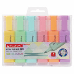 Набор текстовыделителей 6 ЦВЕТОВ, BRAUBERG &laquo;ORIGINAL PASTEL&raquo;, линия письма 1-5 мм, 151698
