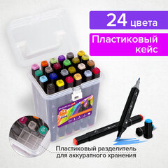 Маркеры для скетчинга двусторонние BRAUBERG ART DEBUT &laquo;BLACK&raquo;, НАБОР 24 шт., базовые цвета, 152127