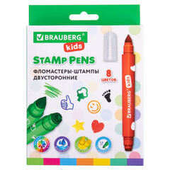 Фломастеры-штампы двусторонние &laquo;FUNNY STAMPS&raquo;, 8 цветов, BRAUBERG KIDS, картонная коробка с европодвесом, 152179