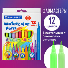 Фломастеры 6 неоновых + 6 пастельных, вентилируемый колпачок BRAUBERG &laquo;PREMIUM&raquo;, картонная коробка, 152198