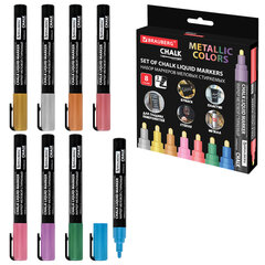 Маркеры меловые CHALK LIQUID MARKER, МЕТАЛЛИК, НАБОР 8 ЦВЕТОВ, 3 мм, стираемые, BRAUBERG &laquo;CHALK&raquo;, 152599