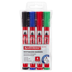 Маркеры стираемые для белой доски, НАБОР 4 ЦВЕТА, BRAUBERG &laquo;ULTRA WHITEBOARD MARKER&raquo;, 3 мм, 152635
