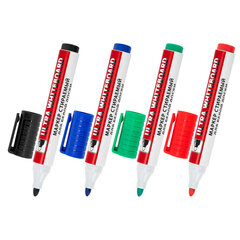 Маркеры стираемые для белой доски, НАБОР 4 ЦВЕТА, BRAUBERG &laquo;ULTRA WHITEBOARD MARKER&raquo;, 3 мм, 152635
