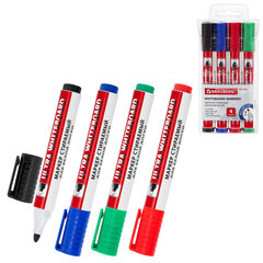 Маркеры стираемые для белой доски, НАБОР 4 ЦВЕТА, BRAUBERG &laquo;ULTRA WHITEBOARD MARKER&raquo;, 3 мм, 152635