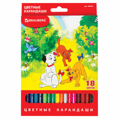 Карандаши цветные BRAUBERG &laquo;My lovely dogs&raquo;, 18 цветов, шестигранные, грифель 3 мм, натуральное дерево, 180546