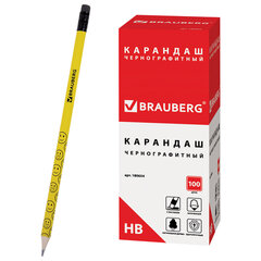 Карандаш чернографитный BRAUBERG, 1 шт., &laquo;Смайлики&raquo;, НВ, c ластиком, корпус желтый, заточенный, 180654