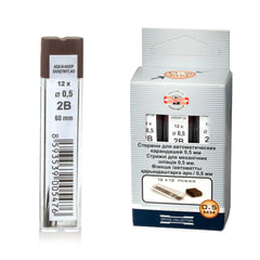 Грифели запасные 0,5 мм, 2B, KOH-I-NOOR, КОМПЛЕКТ 12 шт., 4152/<wbr/>2B