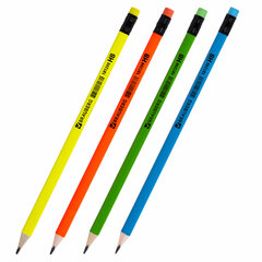 Карандаш чернографитный BRAUBERG, 1 шт., &laquo;Neon&raquo;, HB, трехгранный, с ластиком, корпус неоновый ассорти, 181298