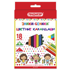 Карандаши цветные ПИФАГОР &laquo;ЭНИКИ-БЕНИКИ&raquo;, 18 цветов, шестигранные, натуральное дерево, 181347