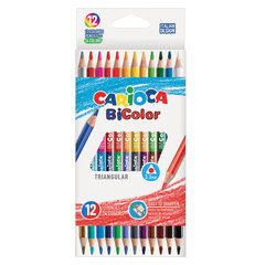 Карандаши двусторонние CARIOCA &laquo;Bi-color&raquo;, 12 штук, 24 цвета, трехгранные, грифель 3 мм, натуральное дерево, 42991