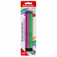 Набор карандашей чернографитных BRAUBERG &laquo;ULTRA COLOR&raquo; 4 шт., HB, с ластиком, пластиковые, 181709
