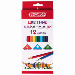 Карандаши цветные ПИФАГОР &laquo;Веселая такса&raquo;, 12 цветов, шестигранные, натуральное дерево, 181806