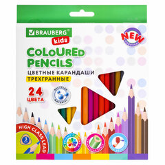Карандаши цветные BRAUBERG KIDS NEW, 24 цвета, трехгранные, грифель 3 мм, 182002