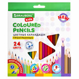 Карандаши цветные BRAUBERG KIDS NEW, 24 цвета, трехгранные, грифель 3 мм, 182002