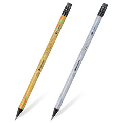 Карандаш чернографитный BRAUBERG &laquo;SILVER/<wbr/>GOLD&raquo;, 1 шт., HB, с ластиком, корпус ассорти, 182011