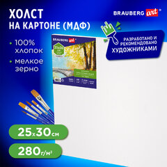 Холст на картоне, 25&times;30 см, грунтованный, хлопок, мелкое зерно, BRAUBERG ART CLASSIC, 191670