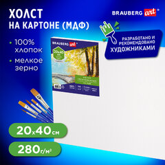 Холст на картоне, 20&times;40 см, грунтованный, хлопок, мелкое зерно, BRAUBERG ART CLASSIC, 191671