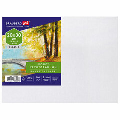Холст на картоне, 20&times;30 см, 280 г/<wbr/>м<sup>2</sup>, грунтованный, 100% хлопок, BRAUBERG ART CLASSIC, 192184