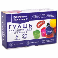 Гуашь BRAUBERG &laquo;АКАДЕМИЯ КЛАССИЧЕСКАЯ ЭКСТРА&raquo;, 6 цветов по 20 мл, 192371