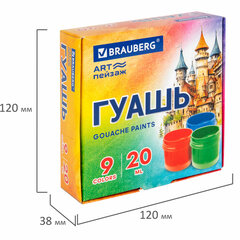 Гуашь BRAUBERG &laquo;ЗАМОК&raquo;, 9 цветов по 20 мл, 192556