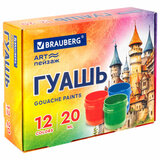 Гуашь BRAUBERG "ЗАМОК", 12 цветов по 20 мл, 192558