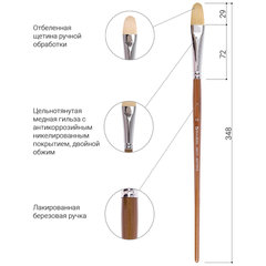 Кисть художественная профессиональная BRAUBERG ART CLASSIC, щетина, овальная, № 22, длинная ручка