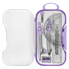 Готовальня BRAUBERG SCHOOL KIT, 11 предметов, циркуль 115 мм, циркуль 125 мм, чертежные принадлежности, лавандовый цвет, 210714