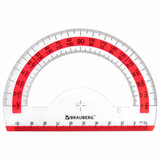 Транспортир 10 см BRAUBERG "FRESH ZONE", 180 градусов, пластик, прозрачный, красная шкала, 210760