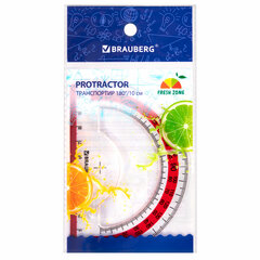Транспортир 10 см BRAUBERG &laquo;FRESH ZONE&raquo;, 180 градусов, пластик, прозрачный, красная шкала, 210760