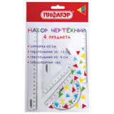 Набор чертежный ПИФАГОР (линейка 20 см, 2 треугольника, транспортир), прозрачный, 210852
