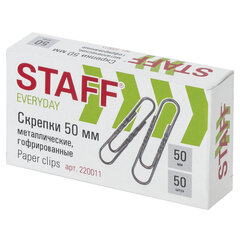 Скрепки большие 50 мм гофрированные 50 шт., STAFF &laquo;EVERYDAY&raquo;, металлические, РОССИЯ, 220011