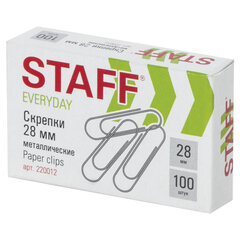 Скрепки STAFF &laquo;EVERYDAY&raquo;, 28 мм, металлические, 100 шт., в картонной коробке, Россия, 220012