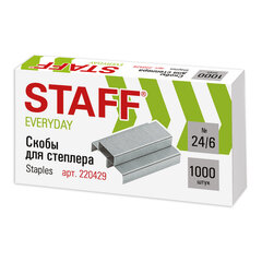 Скобы для степлера №24/<wbr/>6, 1000 штук, STAFF &laquo;EVERYDAY&raquo;, до 30 листов, 220429