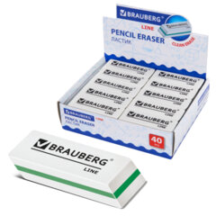 Ластик BRAUBERG &laquo;Line&raquo;, 57&times;18&times;8 мм, белый, прямоугольный, скошенные края, 221036