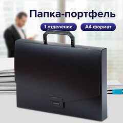 Папка-портфель пластиковая BRAUBERG &laquo;Energy&raquo; А4 (330&times;256&times;32 мм), без отделений, черная, 221202