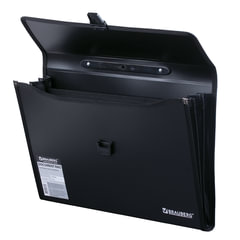 Папка-портфель пластиковая BRAUBERG А4+ (390&times;260&times;40 мм), 3 отделения, фактура линейная, черная, 221389