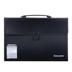 Папка-портфель пластиковая BRAUBERG А4+ (390&times;260&times;40 мм), 3 отделения, фактура линейная, черная, 221389