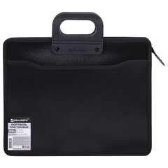 Папка-портфель пластиковая BRAUBERG А4+ (390&times;320&times;120 мм), 4 отделения, фактура под дерево, черная, 221391