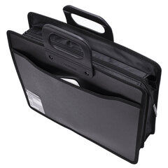 Папка-портфель пластиковая BRAUBERG А4+ (390&times;320&times;120 мм), 4 отделения, фактура под дерево, черная, 221391