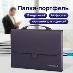 Папка-портфель пластиковая BRAUBERG А4 (327&times;254&times;30 мм), 13 отделений, серая, 221438