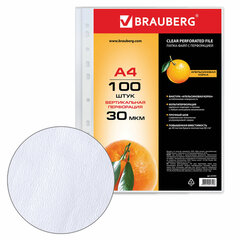 Папки-файлы перфорированные, А4, BRAUBERG &laquo;STANDARD&raquo;, комплект 100 шт., матовые, 30 мкм, 221991