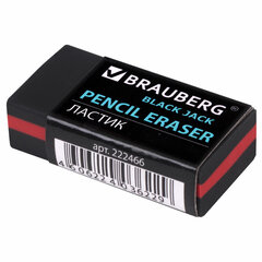 Ластик BRAUBERG &laquo;BlackJack&raquo;, 40&times;20&times;11 мм, черный, прямоугольный, картонный держатель, 222466