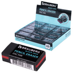 Ластик BRAUBERG &laquo;BlackJack&raquo;, 40&times;20&times;11 мм, черный, прямоугольный, картонный держатель, 222466